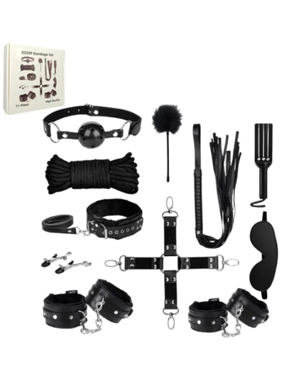 Luxe 11 Piece BDSM Bondage Set Black/Chrome