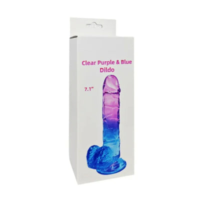 7.1 inch purple and clear dildo in retail packaging