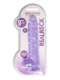 Real Rock Crystal Clear 9" Dildo with Balls Purple