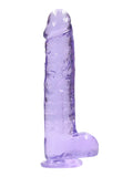 Real Rock Crystal Clear 9" Dildo with Balls Purple