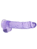 Real Rock Crystal Clear 9" Dildo with Balls Purple