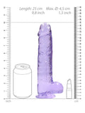 Real Rock Crystal Clear 9" Dildo with Balls Purple