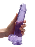 Real Rock Crystal Clear 9" Dildo with Balls Purple