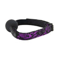 Side view of berlin baby purple and black ace ball gag