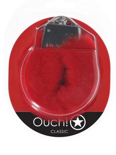 OUCH! Classic Fluffy Hand Cuffs Red