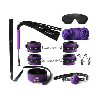 8 piece bondage kit, black and purple