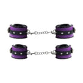 hand cuffs and ankle cuffs, purple and black, fur lined