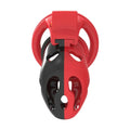 front view of red and black caged AF cock cage