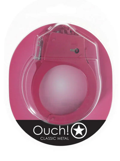 OUCH! Classic Metal Hand Cuffs Hot Pink