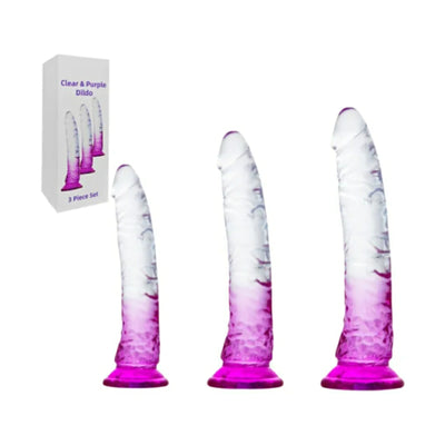 Ombre 3 Piece Dildo Kit Clear/Purple