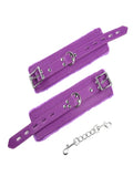Leather Fur Lined Hand Cuffs- Purple