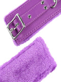 Leather Fur Lined Hand Cuffs- Purple