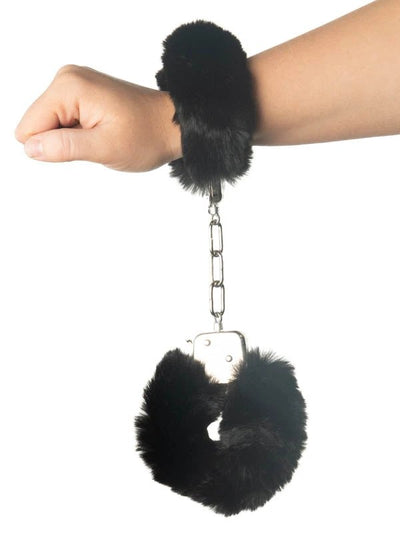 Fluffy Metal Hand Cuffs Black