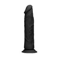 side view of real rock 8 inch black dildo