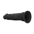 view of suction cup base of real rock 8 inch black dildo.