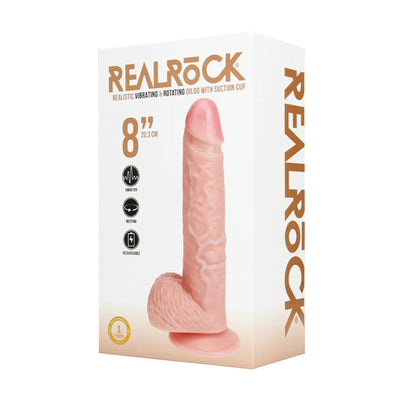 real rock 8 inch vibrating and rotating flesh dildo in retail packaging