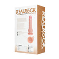 back view of retail packaging for real rock 8 inch dildo flesh vibrating and rotating dildo