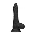 side view of real rock 9 inch black dildo