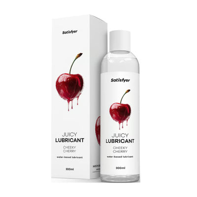 Satisfyer Cheeky Cherry Lubricant 300 ml bottle and packaging side by side