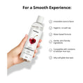 woman holding cheeky cherry lubricant bottle with a list of features.