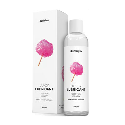 Satisfyer Cotton Candy Lubricant 300 ml bottle and packaging side by side