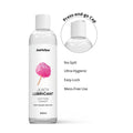 cotton candy lubricant bottle with press and go cap graphic and features list