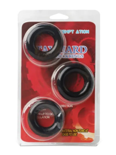 Temptation Triple Cock Ring Set Black