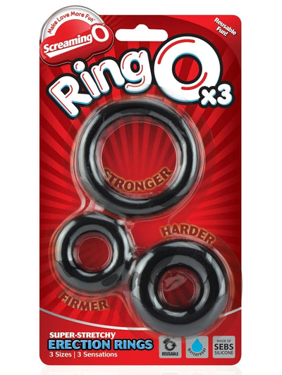 RingO x3 Cock Ring 3 Pack Black