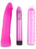 mystic treasures couples toy kit includes veiny sleeve, nubbed sleeve and slimline vibrator 