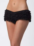 black ruffle booty shorts front view